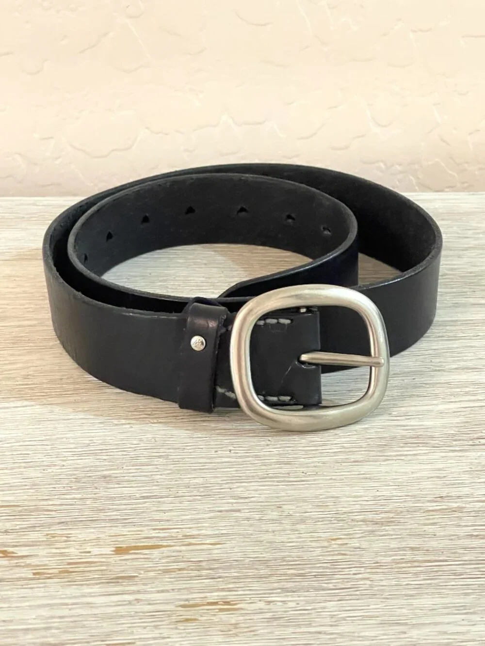 American Eagle Belt Black Leather Hearts Silver Buckle Small